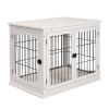 PawHut 26" Wooden Dog Cage Dog Crate Furniture, Indoor Dog Kennel, Dog Cage End Table with 2 Lockable Doors Entrance & Top Shelf, White