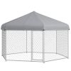 PawHut Large Outdoor Dog Kennel 13.4 x 11.5 ft Waterproof UV Resistant Roof Medium Large Dogs Silver