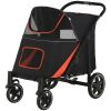 PawHut Foldable Doggy Stroller for Medium Large Dogs, Pet Stroller with Storage, Smooth Ride with Shock Absorption, Mesh Window & Safety Leash, Black