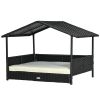 PawHut Wicker Dog House Indoor Outdoor Removable Cushion Lounge Cream White