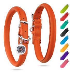 rollUltra Soft Rolled Leather Dog Collar for Small Dogs Soft Padded Dog Collars Male and Female Dog Collar 8-10 inch Neck Orange Color