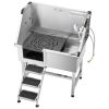 38" Dog Grooming Bath Tub Stainless Steel w/ Stairs Faucet Left Door