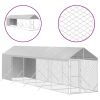Outdoor Dog Kennel with Roof Silver 6.6'x32.8'x8.2' Galvanized Steel