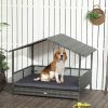 PawHut Rattan Outdoor Dog Bed with Canopy Soft Cushion Removable Cover Medium Large Dogs Gray