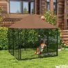 PawHut Outside Dog Kennel, 4.6' x 4.6' x 5' Puppy Play Pen with Canopy, Garden Playpen Fence Crate Enclosure Cage with Rotating Bowl, Black