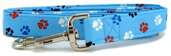 Aqua Red, White & Blue Paws Dog Leash (size: small)