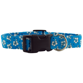 Blue Hawaiian Flowers Dog Collar (size: small)