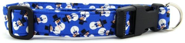 Dark Blue Tossed Snowmen Dog Collar (size: X-Small)