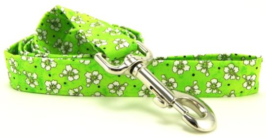 Green Hawaiian Flowers Dog Leash (size: large)