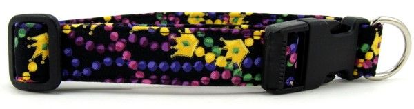 Mardi Gras Beads & Crowns Dog Collar (size: X-Large)