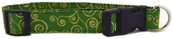 Metallic Gold Scrolls on Green Dog Collar (size: X-Small)