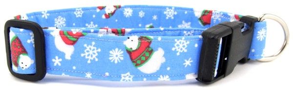 Polar Bears on Blue Dog Collar (size: small)