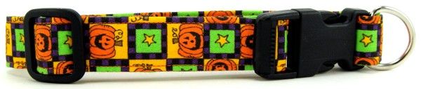Pumpkin Squares Dog Collar (size: small)