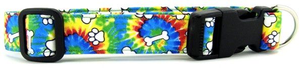Rainbow Tie Dye Bones & Paws Dog Collar (size: X-Small)