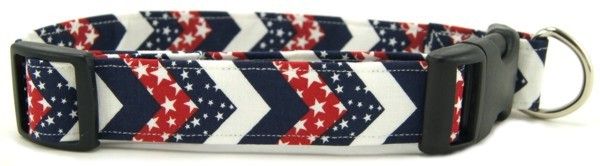 Red White & Blue Chevrons Dog Collar (size: X-Large)