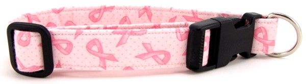 Tossed Pink Ribbon Dog Collar (size: small)
